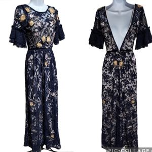 *Frock and Frill Embroidered Sequins Lace Maxi Boho Dress 8